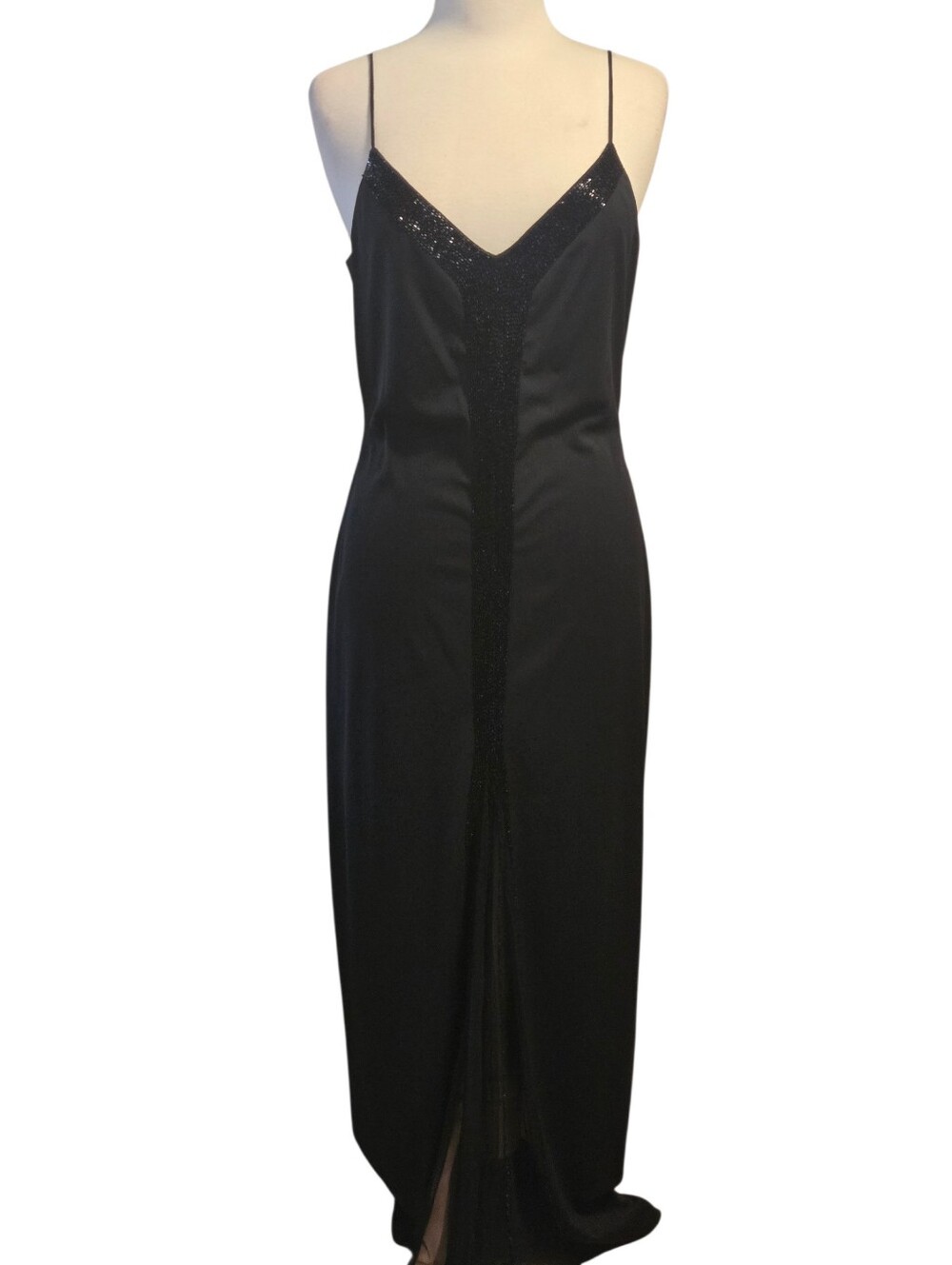 Stenay Elegant Black Sequin Trim Semi Formal Slip Dress